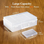 Lifewit 4x6 Photo Storage Box, 14 pcs Inner Photo Case with Lids, Clear Photo Organizers with 1 Sheet Label Sticker, Plastic Craft Storage Box for Seeds Sticker Cards Pictures Stamps Office Supplies