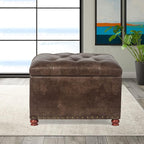 Decent Home 24'' Leather Ottoman with Storage Rectangle Foot Rest Ottomans Stool for Living Room(Brown,Leather Texture)
