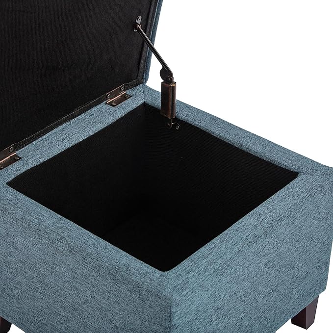 Asense 17 Inch Square Storage Ottoman,Small Foot Rest Stool for Couch, Faux Linen Fabric Upholstered Footstool Cube for Entryway Bedroom Living Room, Blue