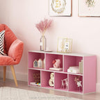 Furinno LUDER Book Shelf, 7-Cube Bookshelf, Bookcase, 9.4 x 19.5 x 41.7, for Living Room, Bedroom, Home Office, White/Pink