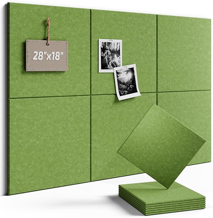 Felt Bulletin Board Tiles -28"x18" Cork Board Alternative for Office Decor, Push Pin Board Wall Organizer 6-Pack - Kelly Green