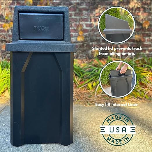 Sturdy Essentials Campus Collection 32 Gallon Square 100% Recycled Plastic Heavy Duty Indoor or Outdoor Commercial Trash Can with Push Lid | Great for Schools and Businesses - Red