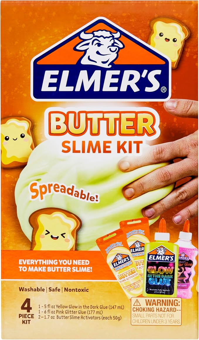 Elmer’s Butter Slime Kit, Includes Glow in the Dark Glue, Glitter Glue, Slime Activator, 4 Count - Kids Activity, Creative, Fun Holiday Gift
