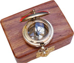 Bazross Brass Nautical Compass with Wooden Case - Antique Brass & Copper Sun Clock for Camping, Hiking, Touring - Engraved Gift for Him - Nautical Clock - Compass Gift