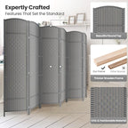 Cocosica Folding Room Divider, Weave Fiber Privacy Screen, Extra Wide Room Screen Divider Separator, Decorative Separation Wall Divider, Freestanding Room (Grey, 6-Panel)