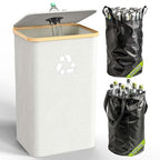 Pakusane Recycling Bin for Kitchen Indoor Home,Beige Color Large 100L/ 26 Gallon Recycle Bin with Lid Removeable Reusable Inner Bag Bottle Can Glass Waste Plastice Stickers