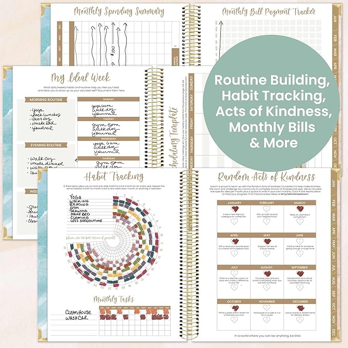bloom daily planners 2026 Hardcover Calendar Year Goal & Vision Planner (January to December) - Monthly & Weekly Agenda Organizer - 7.5" x 9" - Ocean Oasis