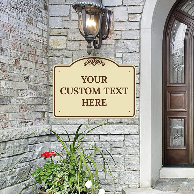 Custom Decorative Sign, Personalized Metal Sign for Business, Driveway, Home, Airbnb, Office Door Plaque, Brown Border Sign, 18x24 Inches, ACM, Fade Resistant, Made in USA by Sigo Signs
