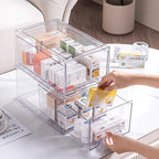 Sgoostood 2 Pack Stackable Organizer Drawers, Clear Desk Storage Box,Transparent Drawer in Home, Office and Kitchen Pull Out Organizer Bins for Make Up, Pen, Desktop Stationary (2Extra Large)