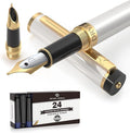 Dryden Designs Fountain Pen - Medium and Fine Nibs | Includes 24 Ink Cartridges and Ink Refill Converter | Calligraphy Pen, Consistent Writing, Smooth Flow - Pearl White.