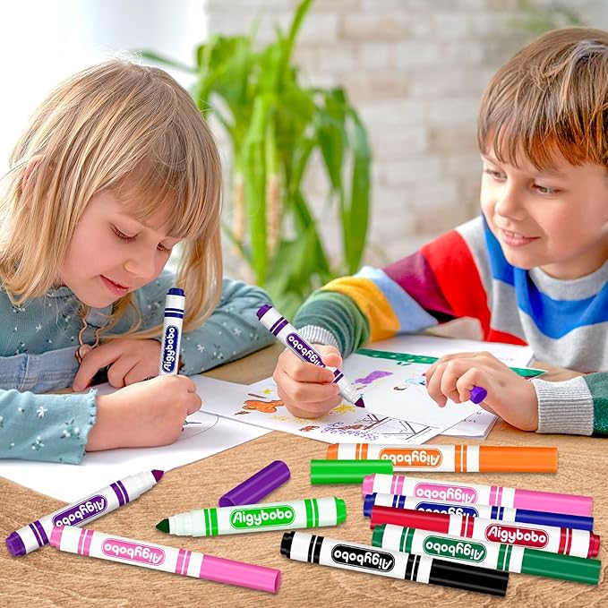 Aigybobo 192 Count Washable Markers Bulk, 12 Assorted Colors, Broad Line Conical Tip Coloring Marker for Kids, Markers Bulk Pack for Classroom, School Art Supplies & Back to School Supplies