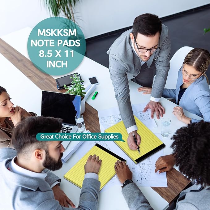 MSKKSM Legal Pads 8.5 x 11, 6 Pack Yellow Note Pads 8.5 x 11 Writing Pads, Wide Ruled Legal Notepads, Lined Pads of Paper Yellow Paper Pads, 30 Sheets Per Notepad for School, Home, Office, Business