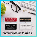 ExcelMark Custom Name Tag - Engraved Name Badge with Pin or Magnetic Backing, 16 Colors, 6 Fonts, and 2 Sizes to Choose from (White w/Pine Green Letters, 1"x 3")