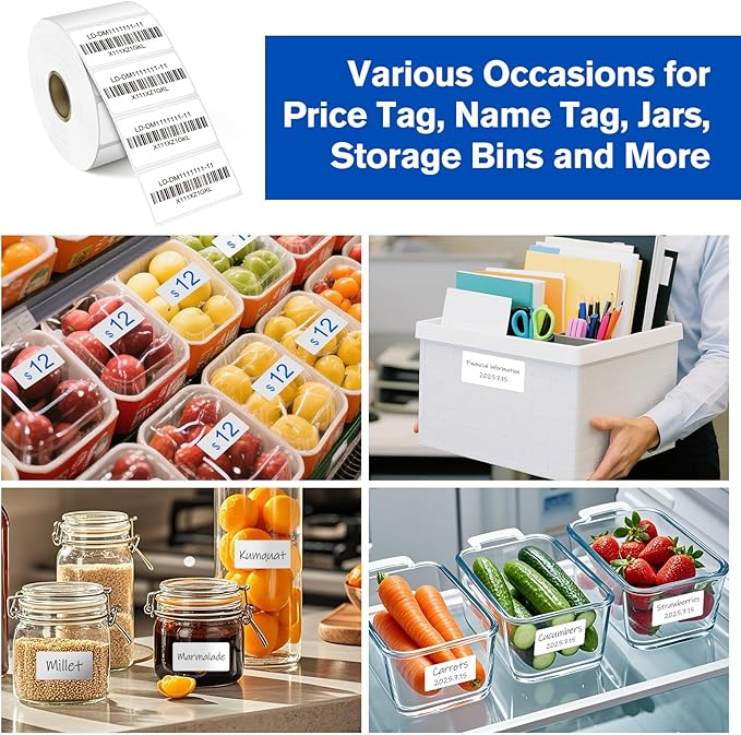L LIKED 1" x 2" Blank Removable Labels with No Residue, Water and Oil Resistant, Use for Both Home and Office (1 Roll, 1300 Labels)