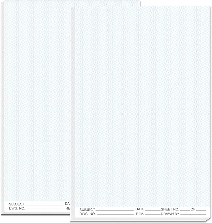 2 Pack 100 Sheets 11" x 17" Isometric Graph Paper Pad Landscape for 3D Designs Architecture Landscaping Engineering Drafting (Portrait)