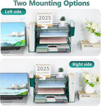 OPNICE Desk Organizer, 4-Tier Desktop File Organizer with Drawer and 2 Pen Holders, Office Desk Accessories, File Sorters, Workspace Organizers for Office Supplies(Dark Green)
