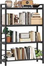 4 Tier Bookshelf 31.49" Width, Tall Book Shelf Storage and Organization, Wooden and Metal Industrial Bookcase, Large Book Shelves for Home Living Room Bedroom Office Storage(Black)