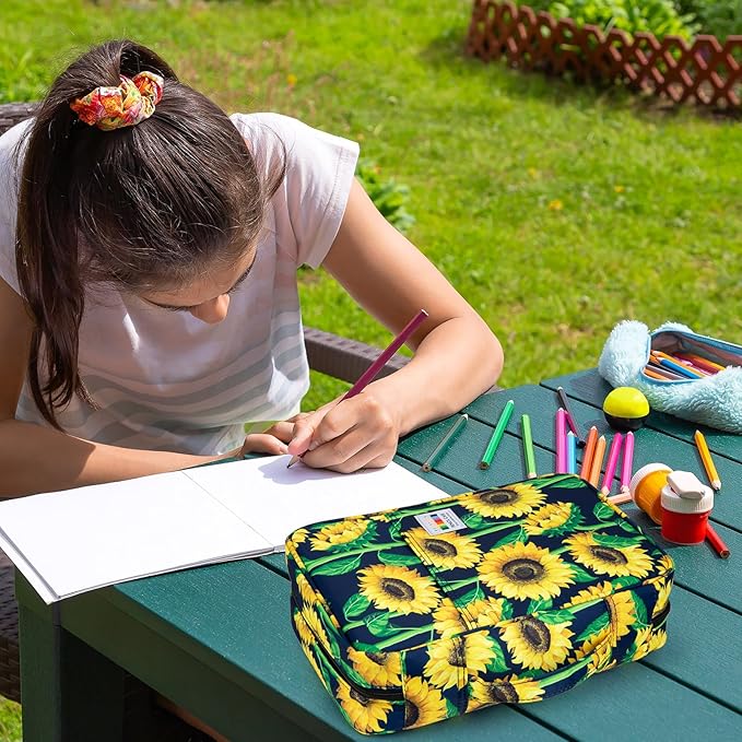 YOUSHARES 300 Slots Color Pencil Case - Pencil Holder with Handy Wrap & Zipper, Multilayer Holder for Prismacolor Colored Pencils & Gel Pen (Sunflower)