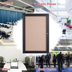 36x24 Inch Lockable Enclosed Bulletin Board, Weather-Resistant Outdoor Noticeboard with Locking Doors, Wall-Mounted Black Aluminum Frame & Cork Presentation Board