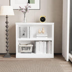 blini 2-Shelf White Bookcase Wooden Bookshelves 33in Wide Floor Standing Display Storage Shelves Low Bookcase for Home Office, Living Room, Bed Room
