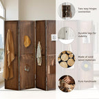 Aleesing 6 Panel Pegboard Display with 24 Hooks,Partition Room dividers, Wooden Room Divider Wall and Folding Privacy Screens, Pegboard Room Divider, Bedroom, Balcony, Dark Brown