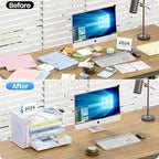 OPNICE Desk Organizer, 4-Tier Desktop File Organizer with Drawer and 2 Pen Holders, Office Desk Accessories, File Sorters, Workspace Organizers for Office Supplies(White)