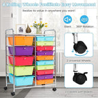 GLACER 15 Drawers Rolling Cart, Storage Cart with w/Removable Drawers & Steel Frame, Multipurpose Organizer Cart w/Sleek Handle, Utility Cart on Lockable Wheels for Home, School, Office (Multicolor)