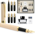 Wordsworth & Black Calligraphy Pen Gift Set, Includes Ink Bottle, 6 Ink Cartridges, Ink Refill Converter, 6 Replacement Nibs, Luxury Bamboo, Journaling, Smooth Writing Pens [Maple Wood]