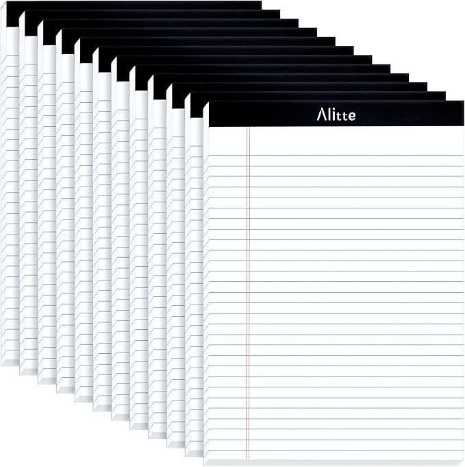 Alitte Legal Notepads 8.5 x 11, Pack of 12 - Perforated Wide Ruled Writing Pad - Premium Thick Paper, No Ink Bleeding - Blank Legal Pads For Home, Office, School, Business - 50 Sheets Per Notebook
