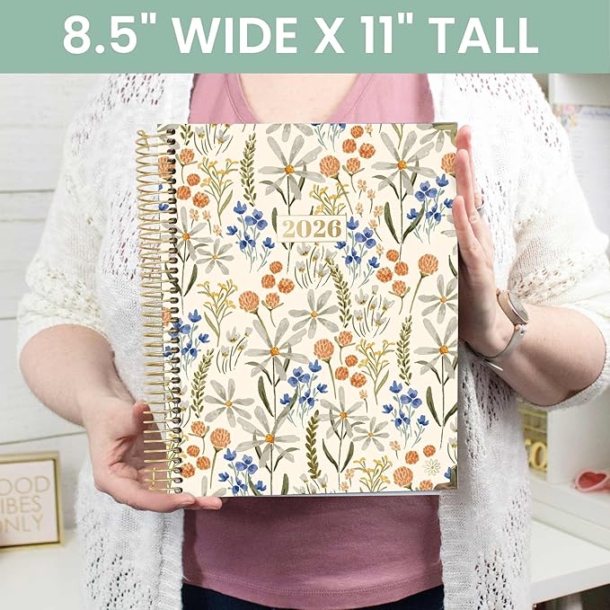 bloom daily planners HARDCOVER 2026 Planner (January to December) - 8.5” x 11” Weekly & Monthly Dated Agenda Organizer Book with Stickers & Tabs - Whimsical Wildflowers