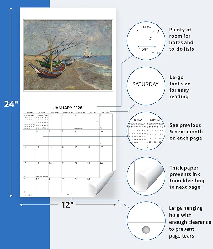 2026 Vincent Van Gogh Artwork Monthly Wall Calendar | Iconic VanGogh Paintings Calendar 2025-2026
