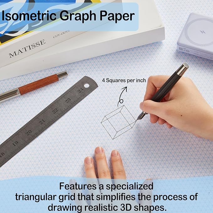 1 Pack 50 Sheets 22" x 17" Isometric Graph Paper Pad Landscape for 3D Designs Architecture Landscaping Engineering Drafting