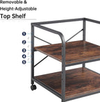Fannova Under Desk Printer Stand, 20 Inches Deep Large Printer Table with Height Adjustable Storage Shelf, 2 Tier Rolling Printer Cart with Wheels for Home Office - Rustic Brown