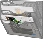 EasyPAG 3 Pocket Mesh Wall File Organizer, Hanging Paper Folder Holder with Classify Label, Vertical Wall Mount Mail Organizer for Office Home Classroom, Silver