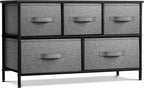 Sorbus Dresser with 5 Drawers - Storage Chest Organizer Unit with Steel Frame, Wood Top, Easy Pull Fabric Bins - Long Wide TV Stand for Bedroom Furniture, Hallway, Closet & Office Organization