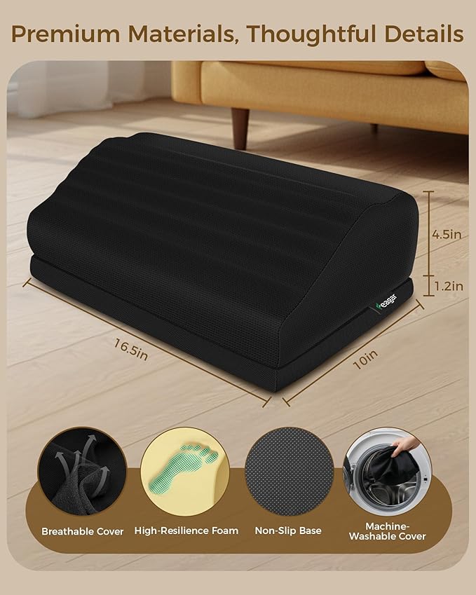 Feagar Foot Rest for Under Desk at Work - Ergonomic Foot Stool with Washable Cover, 2 Adjustable Height Footrest for Office, Home and Car Use, Supports Comfortable Sitting Posture