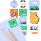 Large Name Labels for Kids (33) - Custom Stickers for Daycare and School Supplies - Durable, Waterproof Stickers for Water Bottles, Lunch Boxes, and More with Unique Designs - Stay Cool