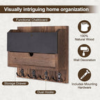 Lucundm Mail and Key Holder Wall Mount with Storage Drawer – Modern Wooden Mail Organizer for Wall Entryway, 7 Key Hooks & Chalkboard Panel – Stylish Home Decor for Apartments, Living Room, Office