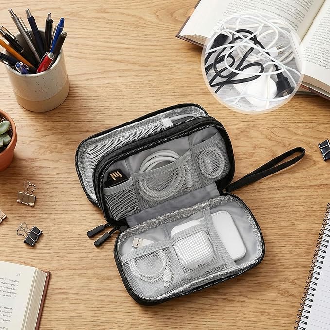 Travel Electronics Pouch Bag, Black Electronics Accessories Organizer Bag, Travel Cable Organizer Pouch for Charger Cord Phone Earphone Mouse