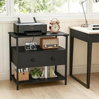 Edbuosy 27 Inch Wide Night Stand with Charging Station, Wood Nightstand with Open Shelf, Large Drawer Bedside Table for Living Room/Bedroom/Office (Black)