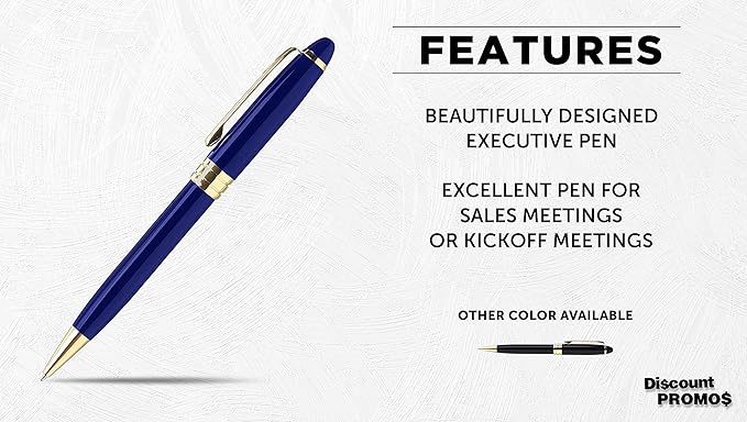DISCOUNT PROMOS 10 Ultra Executive Pens Pack - Twist To Write, Gold Accent - Blue