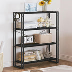 HCHQHS Bookshelf, 4-Tier Industrial Bookcase, Black Open Book Shelf, Freestanding Tall Bookshelves with Metal Frame