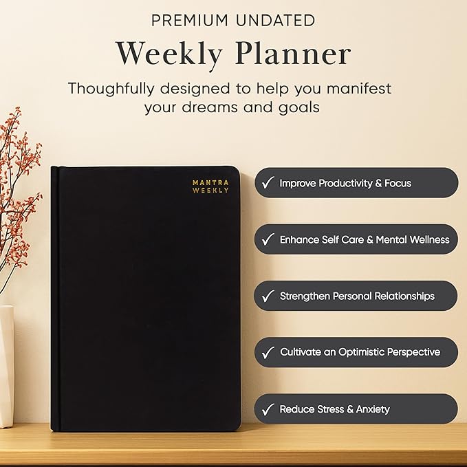 Mantra Planner 2026 Planner, Daily Journal & Gratitude Journal All-In-One with To Do List, Self Care Prompts & Habit Tracker - 7 x 10 - Black