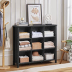 Joaxswe 9 Cube Bookcase, Farmhouse 47 Inch Wide Black Bookshelf, Wooden 3 Tier Display Large Open Book Shelf, Vintage Horizontal Book Case for Home Office, Cubby Storage Cabinet for Living Room