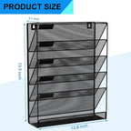 GDINDINFAN Wall File Organizer Holder Mesh Hanging Paper Document Holder,Vertical 6 Pocket Tier for Office Home, Black