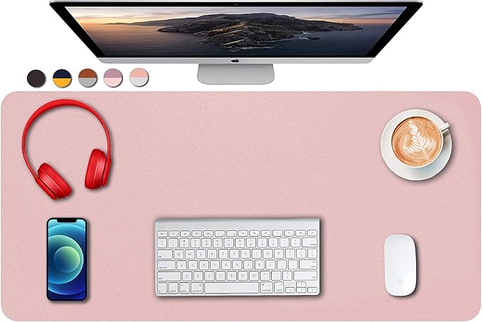 SUJAYU Dual Sided PU Leather Desk Pad, Mouse Pad, Office Desk Mat, Non-Slip Laptop Desk Pad, Waterproof Desk Writing Pad for Office and Home (31.5" x 15.7", Pink+Silver)