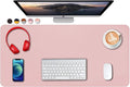 SUJAYU Dual Sided PU Leather Desk Pad, Mouse Pad, Office Desk Mat, Non-Slip Laptop Desk Pad, Waterproof Desk Writing Pad for Office and Home (31.5" x 15.7", Pink+Silver)