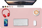 SUJAYU Dual Sided PU Leather Desk Pad, Mouse Pad, Office Desk Mat, Non-Slip Laptop Desk Pad, Waterproof Desk Writing Pad for Office and Home (31.5" x 15.7", Pink+Silver)