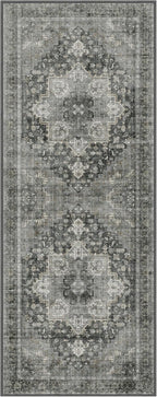 GENIMO 2x4 Runner Rugs for Hallway, Machine Washable Non Slip Vintage Rugs, Low Pile Lightweight Soft Print Rug for enrtyway, Corridor, Home Office, Kitchen, Charcoal Gray