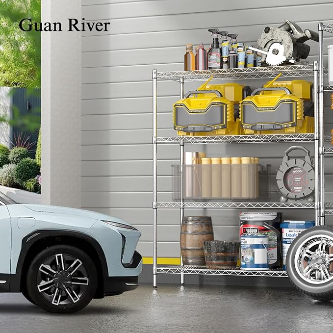 Guan River 4-Shelf Adjustable Metal Shelf Wire Shelving Unit Heavy Duty Storage Rack Shelf for Office,Kitchen,Bedroom,Bathroom,Laundry,Pantry Basement,Garage(Chrome,48" L x 18" W x 62" H)